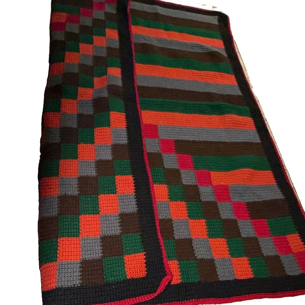 Vintage Handmade crochet afghan blanket 62 in x 54